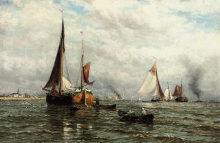 George Stanfield Walters - Barges and other shipping at the mouth of the river