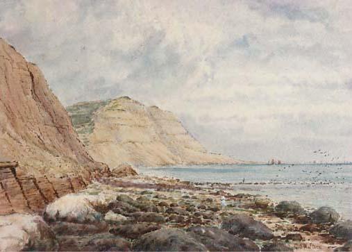 George Stanfield Walters - Coastal view with boats on the horizon