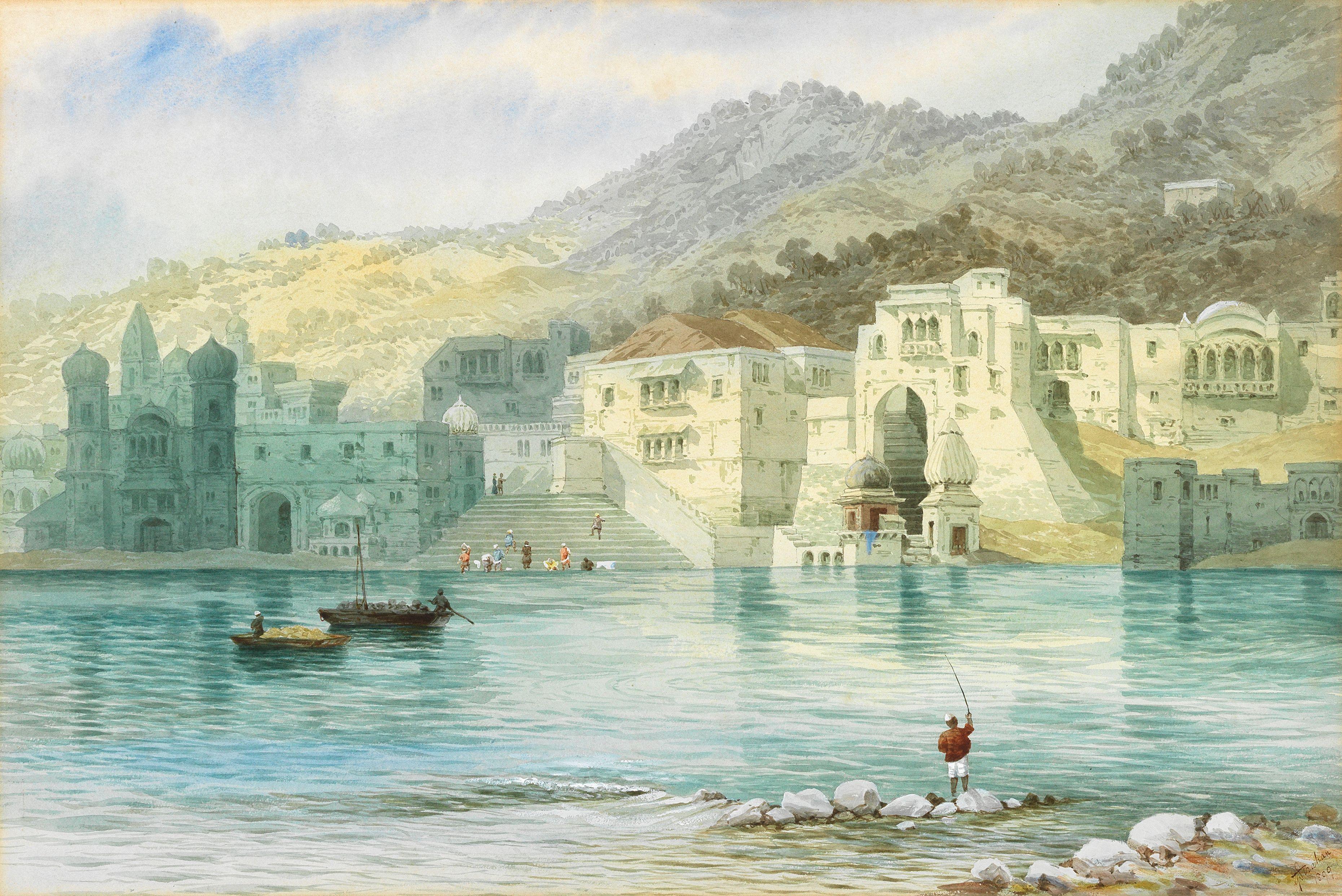 George Strahan - The bathing ghat in Haridwar, India