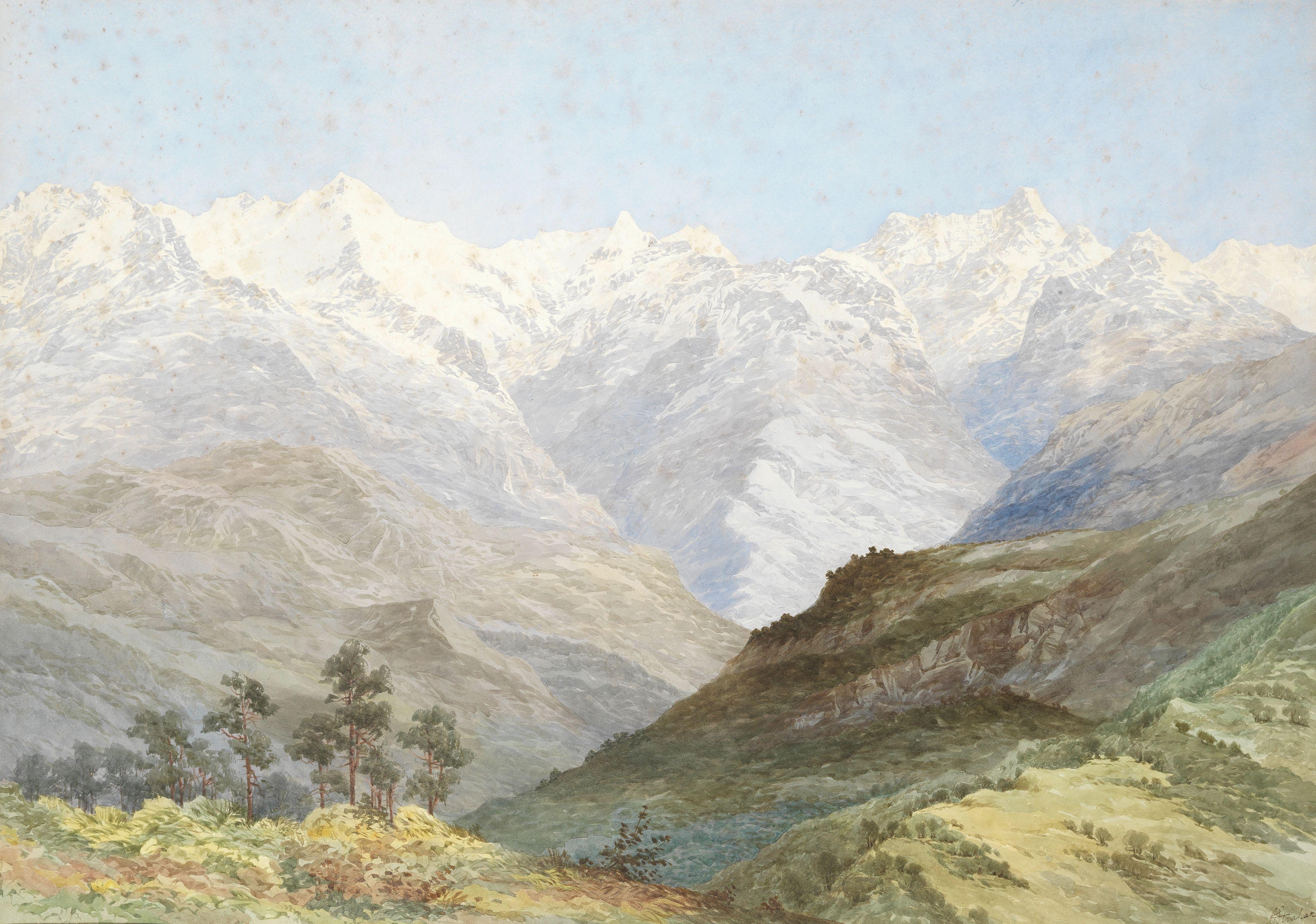 George Strahan - Three Mountain Landscapes In Kashmir, Northern India Two At 88.3 X 59.5Cm (34 3/4 X 23 7/16In), One At 59.5 X 88.3Cm (23 7/16 X 34 3/4In). (3)