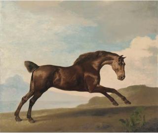 George Stubbs, A.R.A. - A bay hunter galloping in a mountainous landscape