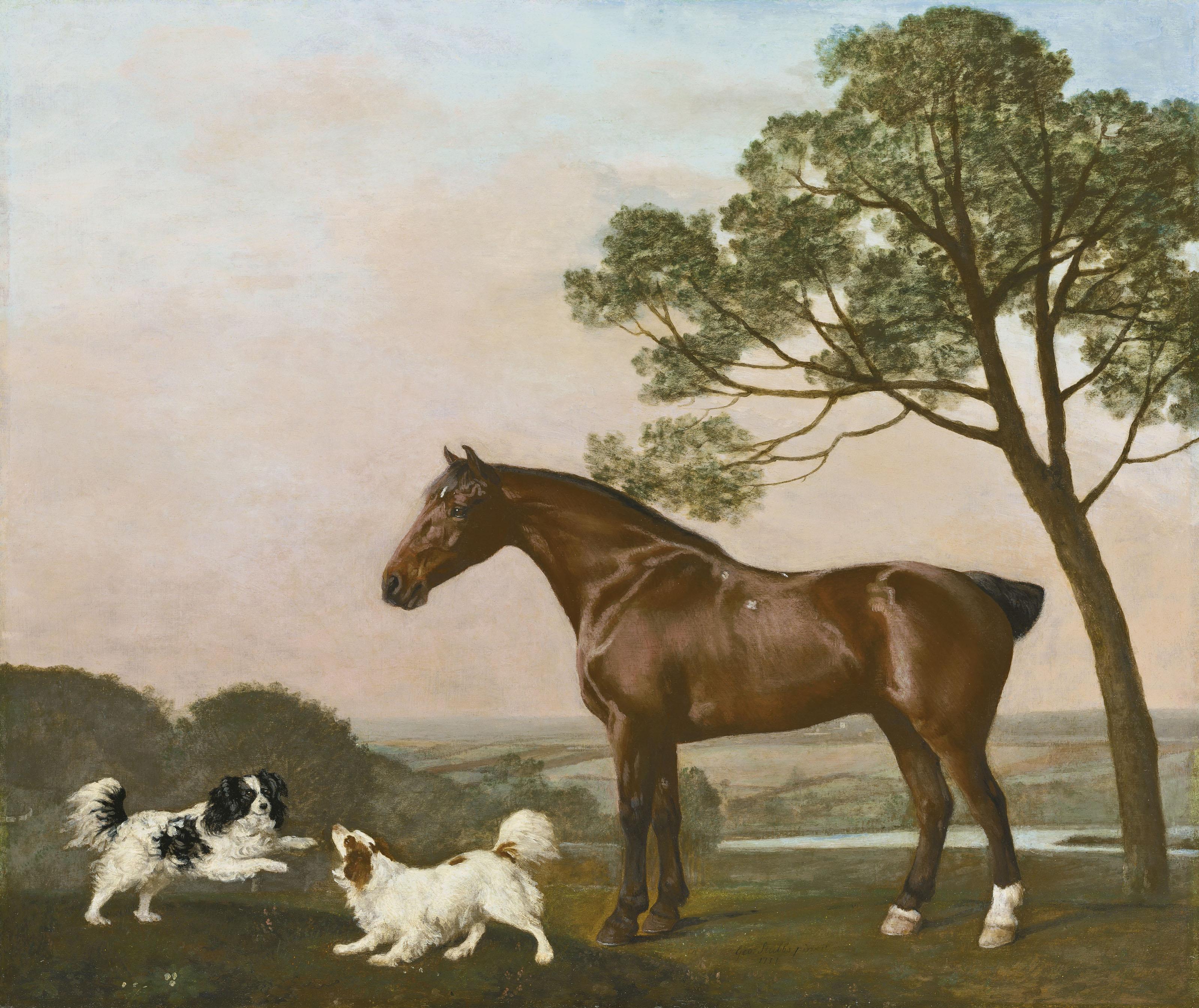 George Stubbs, A.R.A. - A bay hunter with two playful spaniels