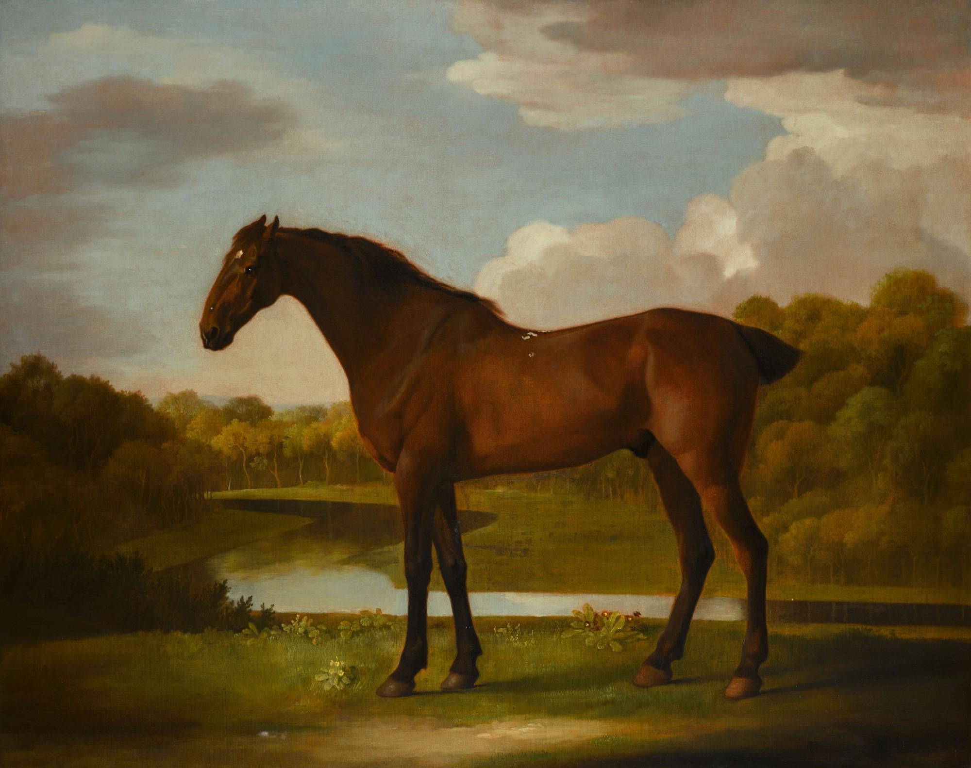 George Stubbs, A.R.A. - Polyanthus, a favourite bay hunter, in a landscape