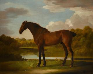 George Stubbs, A.R.A. - Polyanthus, a favourite bay hunter, in a landscape