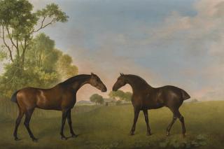George Stubbs, A.R.A. - Two Bay Hunters In A Paddock