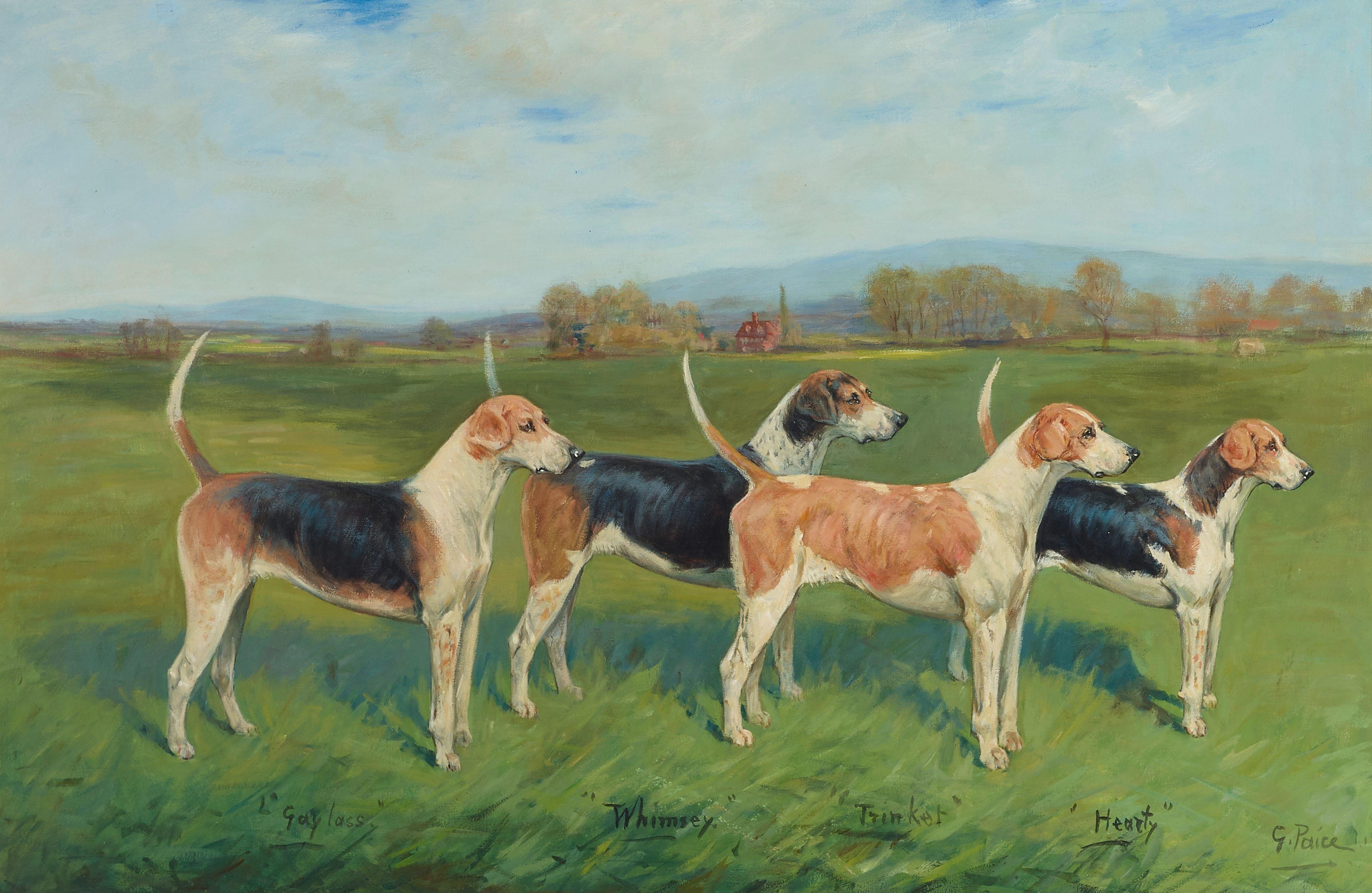 George Thomas Paice - Prize fox hounds in a landscape (a pair)