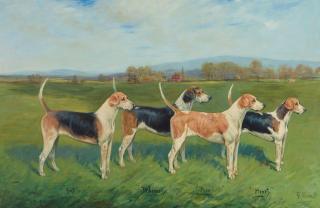 George Thomas Paice - Prize fox hounds in a landscape (a pair)