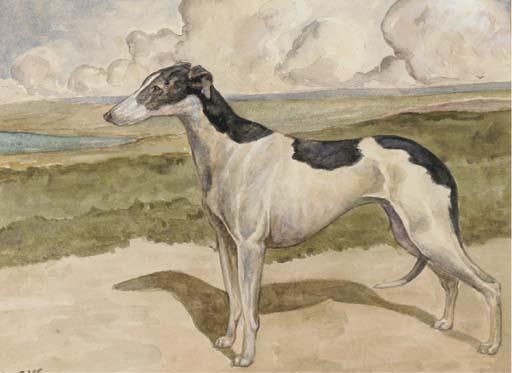 George Vernon Stokes, R.B.A. - Greyhound in a landscape