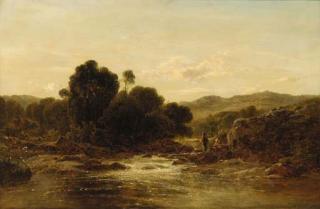 George Vicat Cole, R.A. - An angler in a rocky river landscape