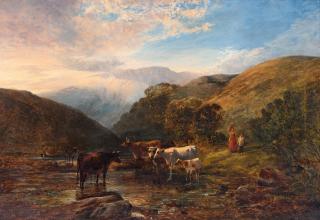 George Vicat Cole - Cows in a landscape with hills