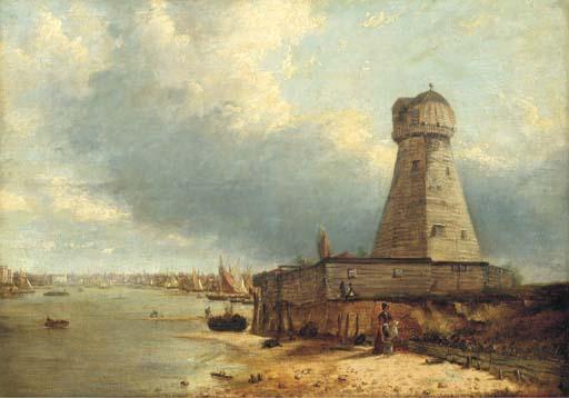 George Vincent - A View Of Lowestoft Lighthouse, With Figures In The Foreground And The Stanford Channel Beyond