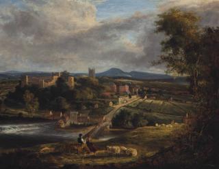 George Vincent - Shepherds Resting On A Hillside With A Riverside Town Beyond