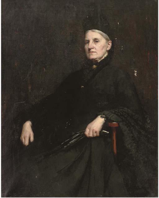 George Walton - Portrait of Mrs Maughan, Three-Quarter-Length, In A Black Dress