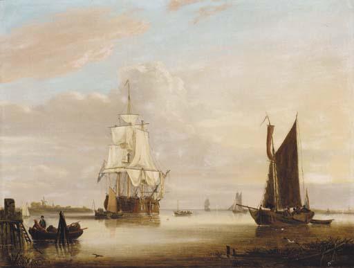 George Webster - A Dutch three-master at anchor off the coast