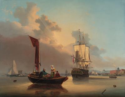 George Webster - A frigate at anchor with other vessels in an estuary