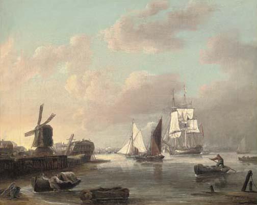 George Webster - A Merchant Frigate And Smaller Traders Running Up The Thames Estuary Heading For London