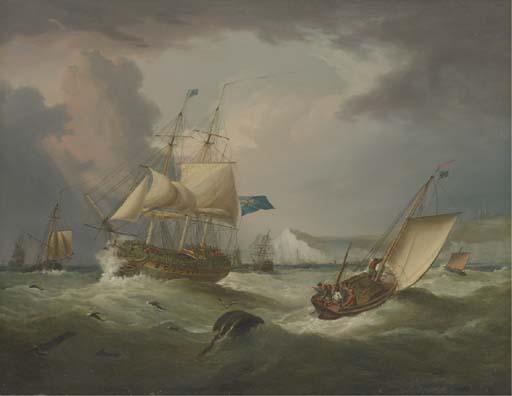 George Webster - A thirty gun frigate of the blue squadron off Dover castle in choppy seas