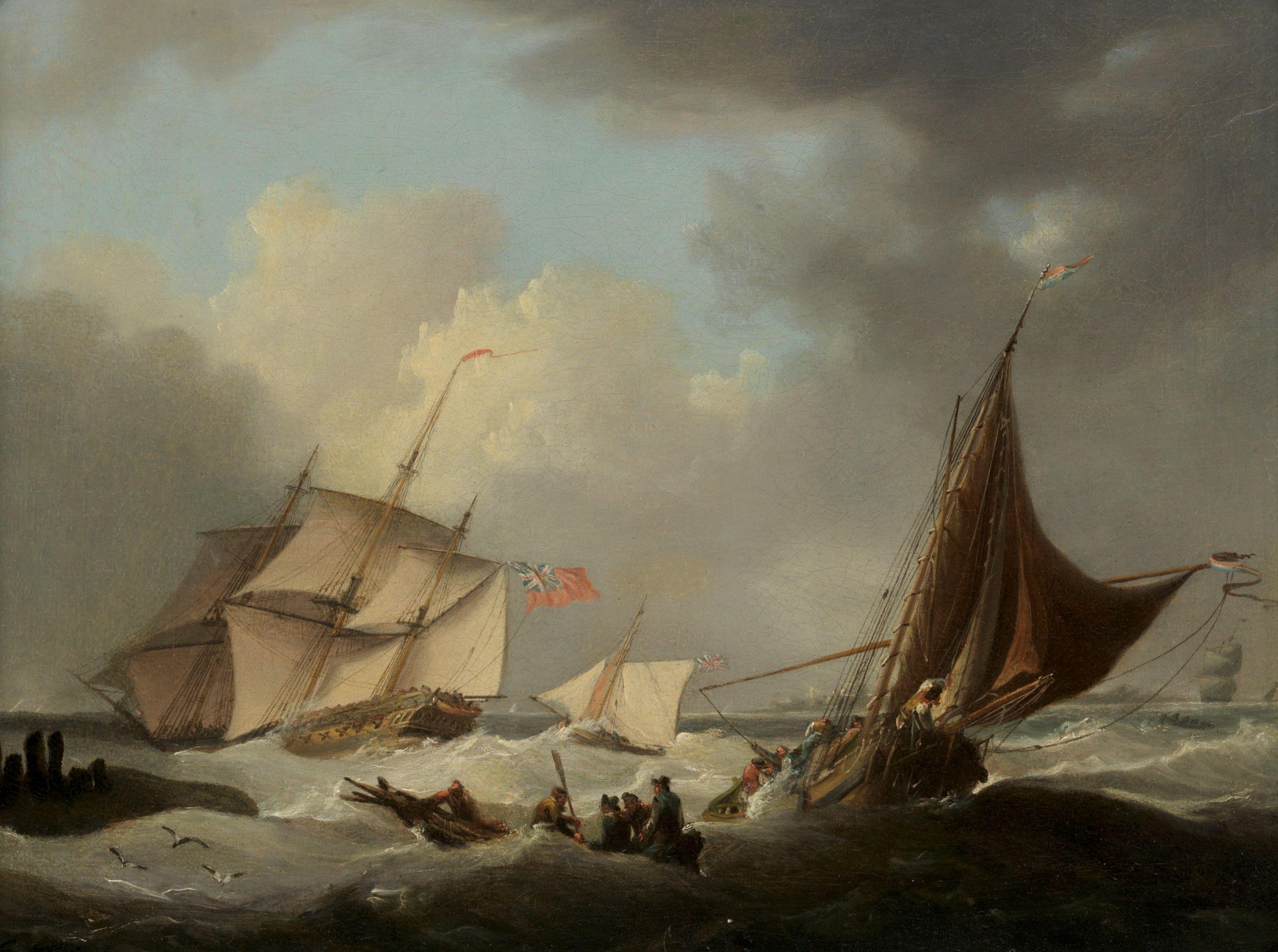George Webster - Choppy waters off the Dutch coast, a government cutter running out to meet an English frigate beyond
