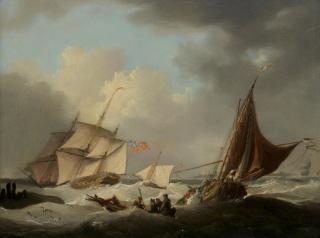 George Webster - Choppy waters off the Dutch coast, a government cutter running out to meet an English frigate beyond