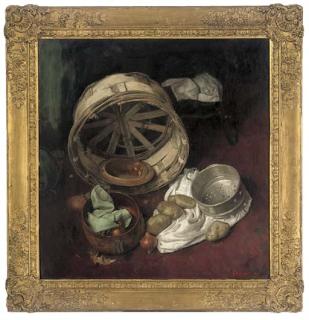 George Weissbort - Potatoes, onions, a wicker basket and a pot