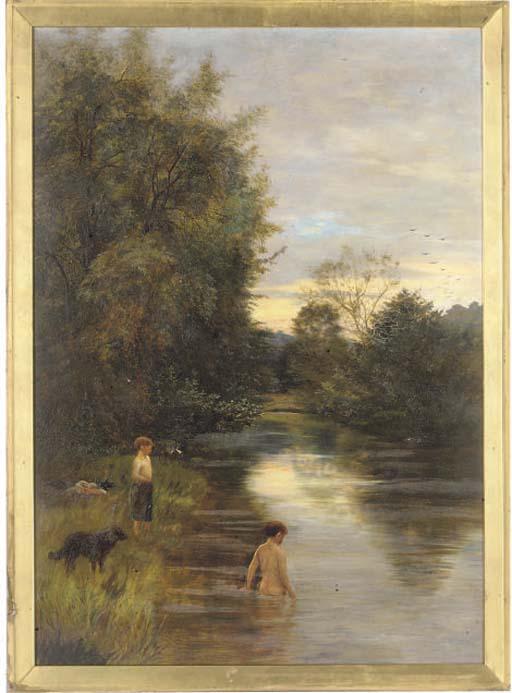 George Whitton Johnstone, R.S.A. - Swimming on a summer\'s evening