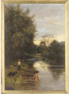 George Whitton Johnstone, R.S.A. - Swimming on a summer\'s evening