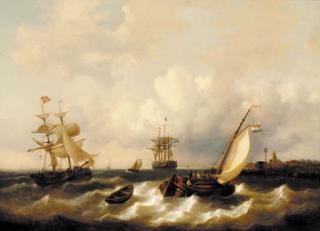 George Wilhelm Opdenhoff - A Dutch frigate amidst other shipping off the coast