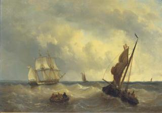 George Willem Opdenhoff - A three-master and other vessels on choppy water