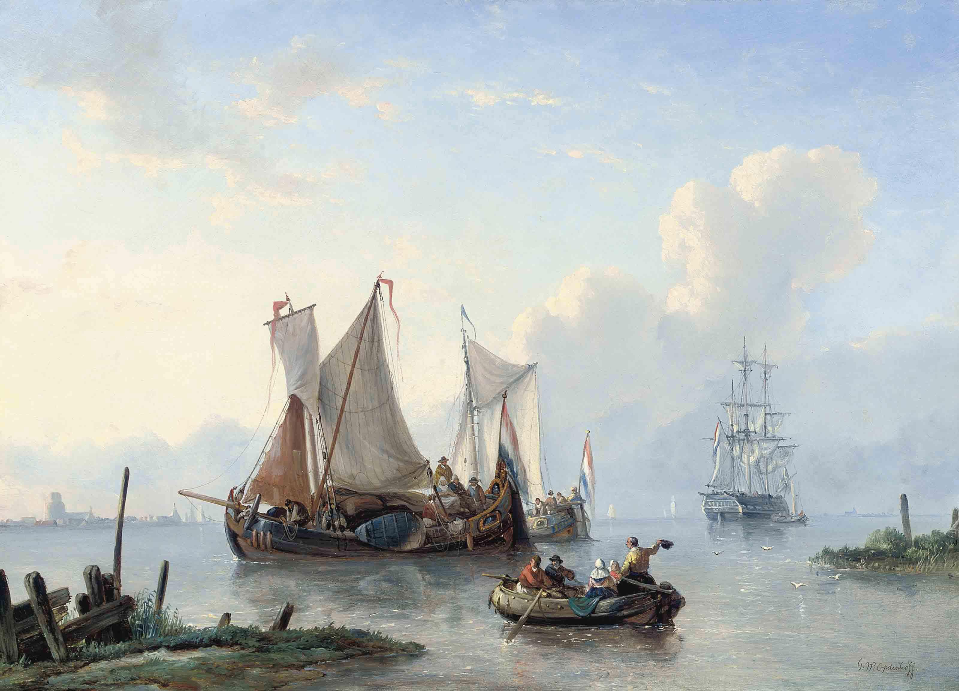 George Willem Opdenhoff - Dutch vessels at the mouth of a river