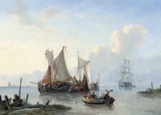 George Willem Opdenhoff - Dutch vessels at the mouth of a river