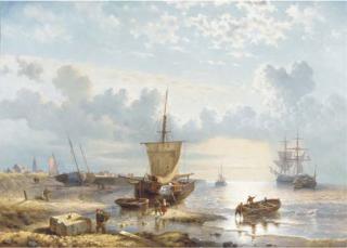 George Willem Opdenhoff - Early morning: daily activities on the beach of Scheveningen