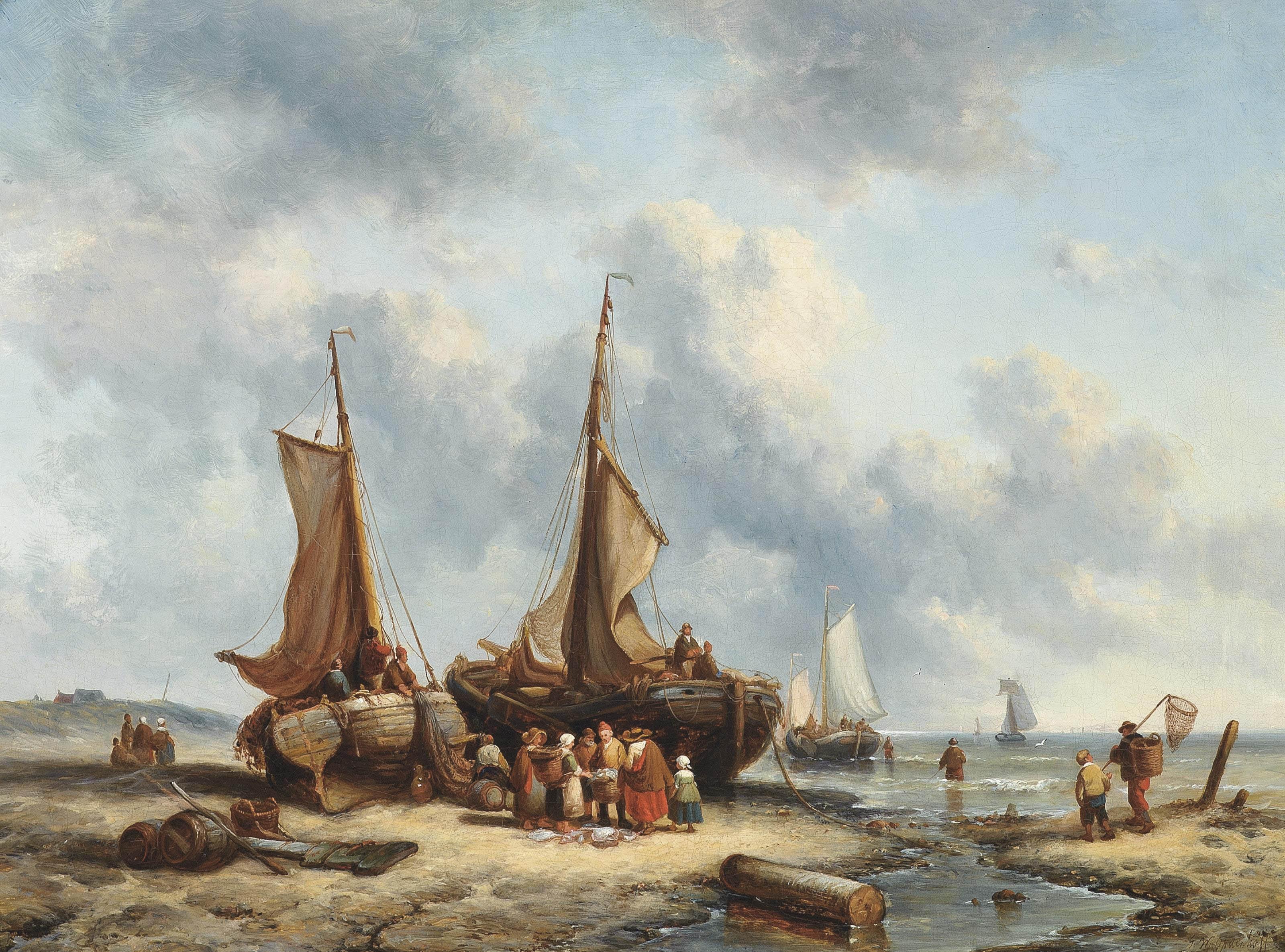 George Willem Opdenhoff - Fishermen selling their catch on the foreshore