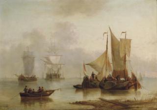 George Willem Opdenhoff - Sailing Off The Dutch Coast; And A Companion Painting