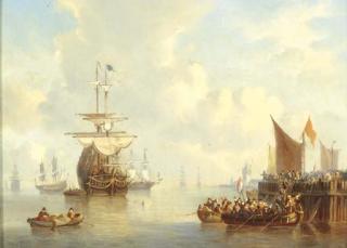 George Willem Opdenhoff - Sailing Vessels In Calm Seas Offshore