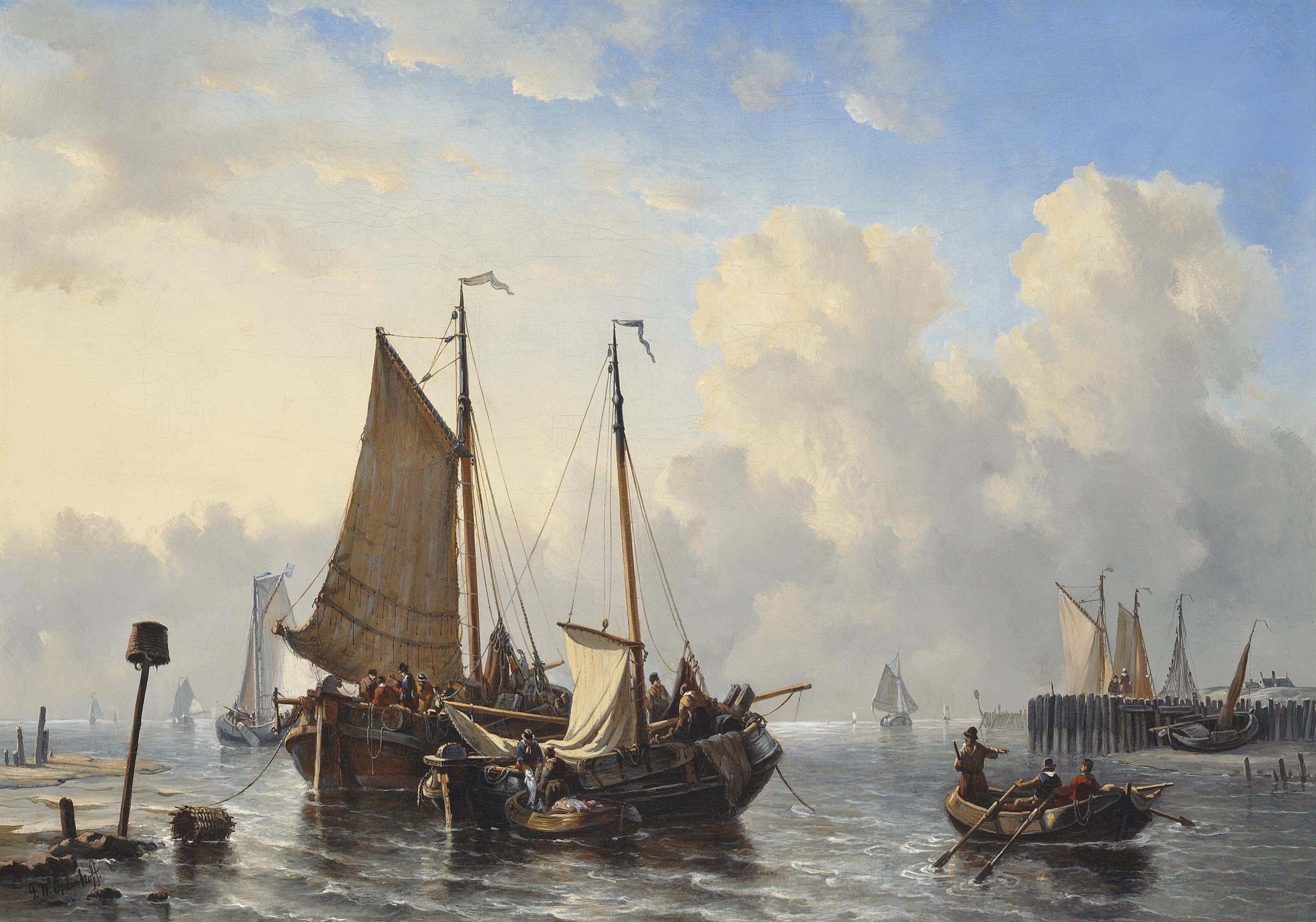George Willem Opdenhoff - Unloading The Day\'S Catch Off The Coast Of The Low Countries
