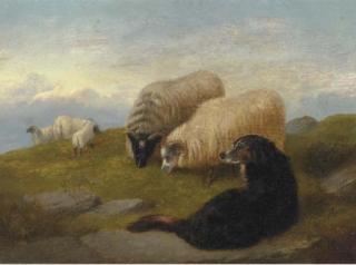 George William Horlor - Sheepdogs Guarding The Flock