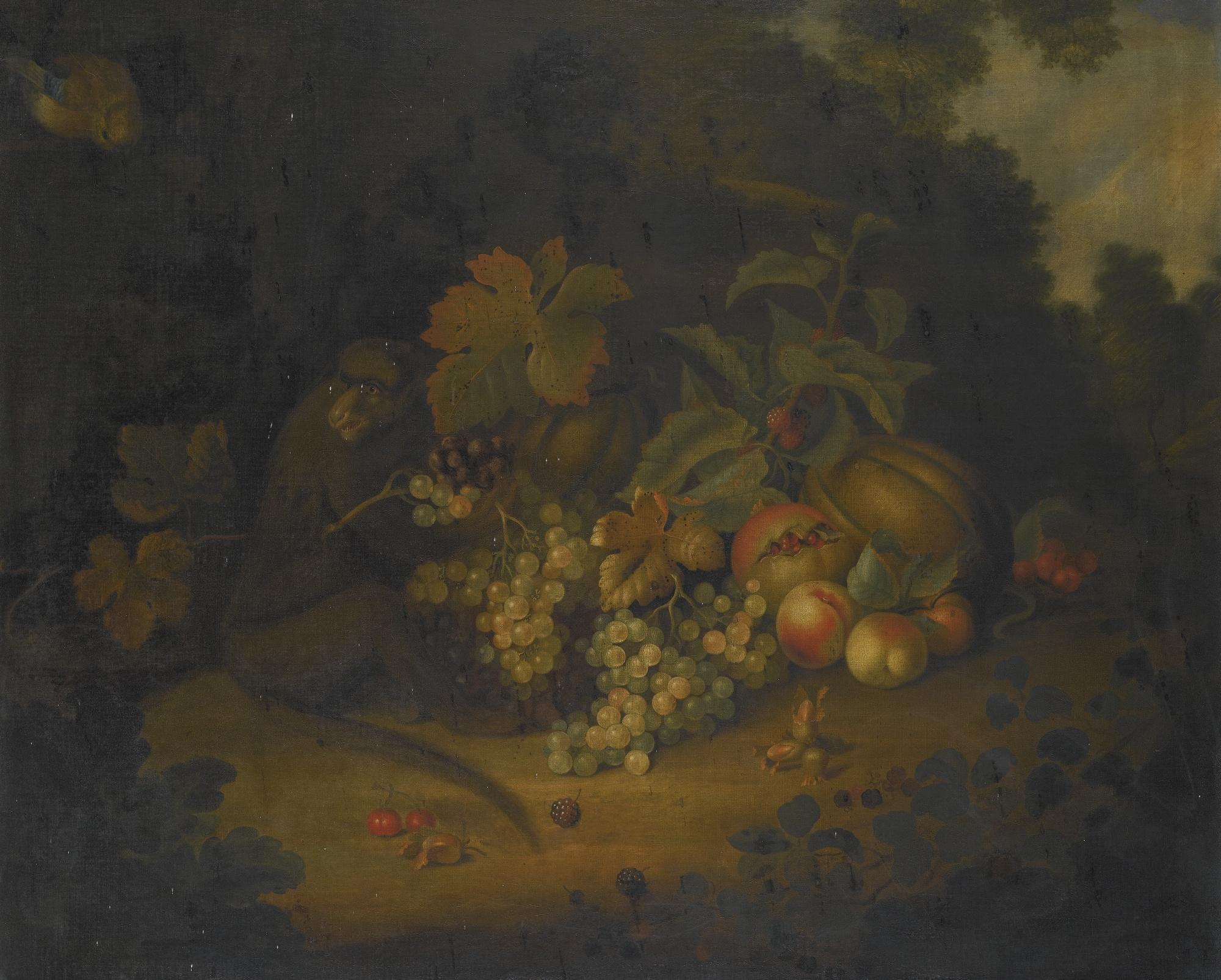 George William Sartorius - Still Life Of Fruit With A Monkey