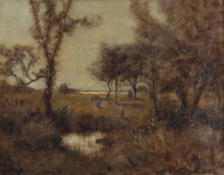 George William Whitaker - Figures in a wooded landscape
