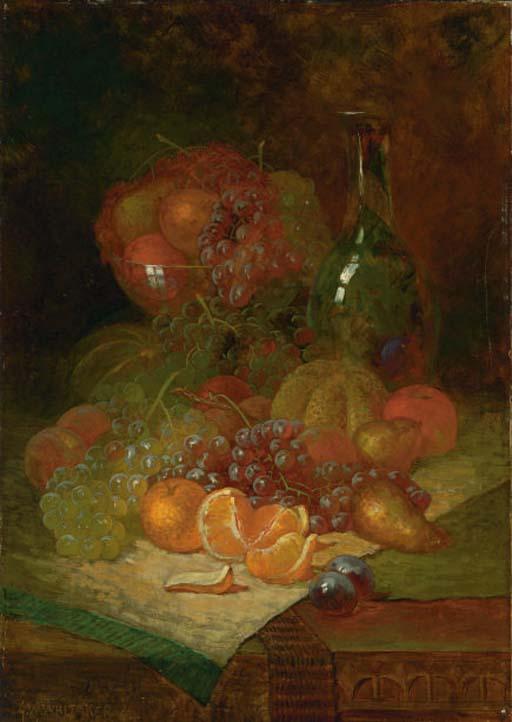 George William Whitaker - Still Life with Fruit and a Bottle