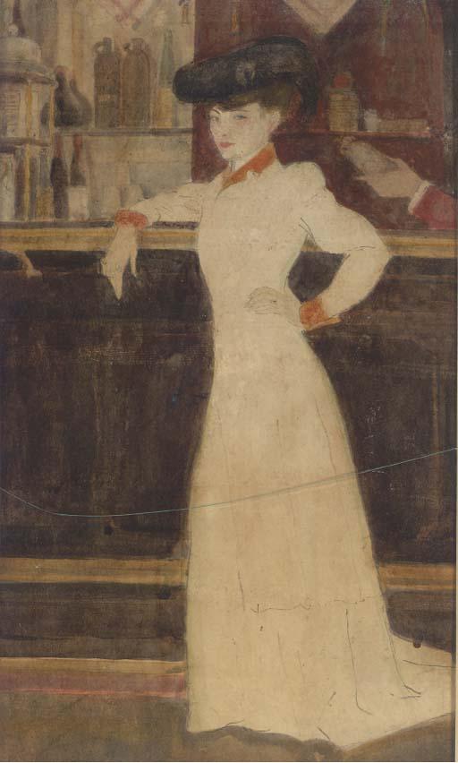 Georges Alfred Bottini - An Elegant Lady At A Bar