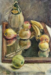 Georges Anatolevich De Pogedaieff - Natura morta su specchio con fiasca