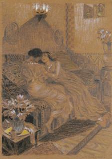 Georges-Antoine-Marie Rochegrosse - Moise Devant Le Peuple D\'Egypte; Et Couple D\'Égyptiens Dans Un Intérieur