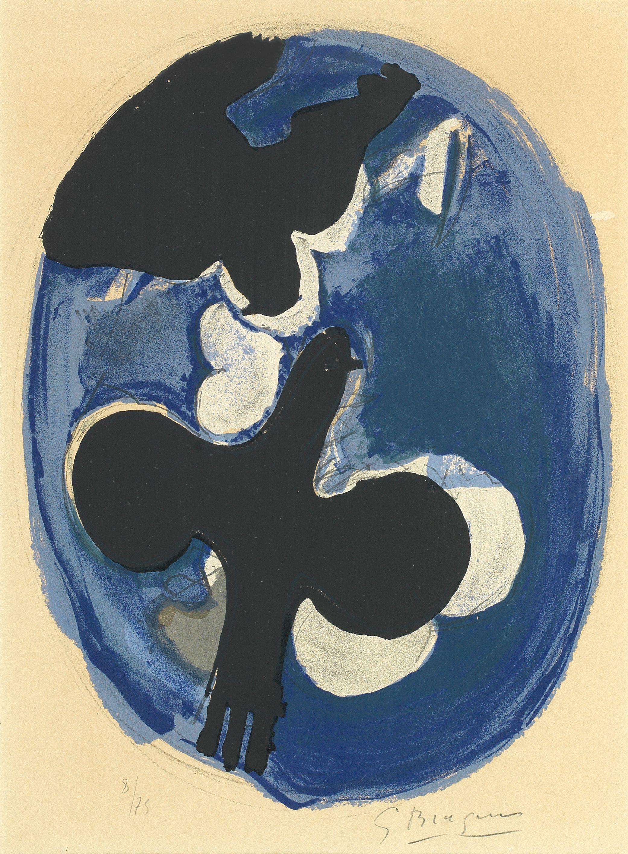 Georges Braque - Deux Oiseaux sur Fond Bleu