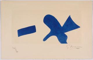 Georges Braque - L\'oiseau bleu (Invitation exposition Louis Broder pour le livre de Braque). Um 1960.