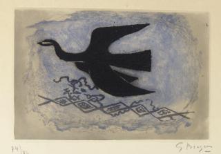 Georges Braque - Oiseau noir fond bleu (Oiseau VIII) (V. 100)