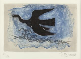 Georges Braque - Oiseau noir sur fond bleu (Oiseau VIII)