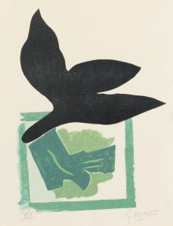 Georges Braque - Oiseau Noir Sur Fond Vert (V. 181)