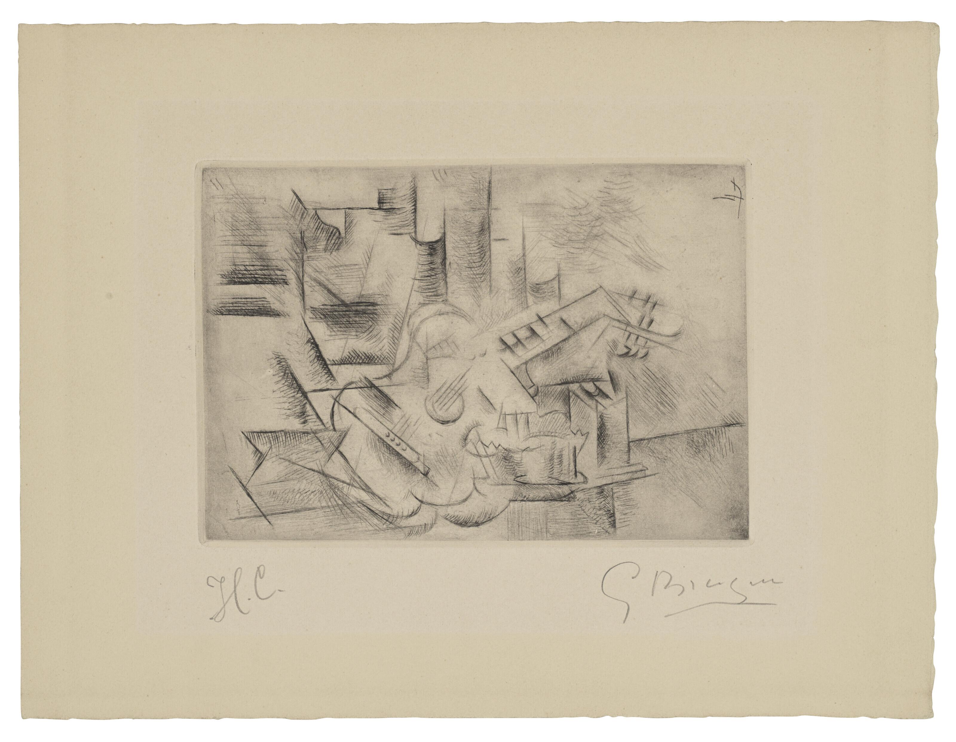 Georges Braque - Petite guitare cubiste (Guitare sur une table)