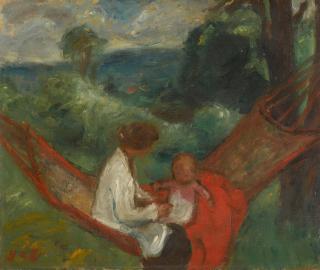 Georges D\' Espagnat - Femme et enfant dans un hamac