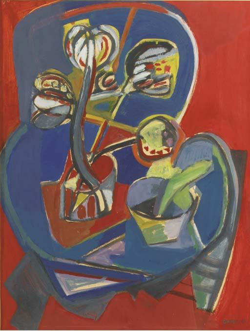 Georges Dayez - A still life with flowers on a table